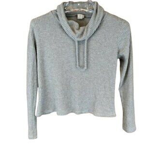 Paper Crane Gray Waffle Thermal Slouchy Cowl Neck Long Sleeve Top Medium